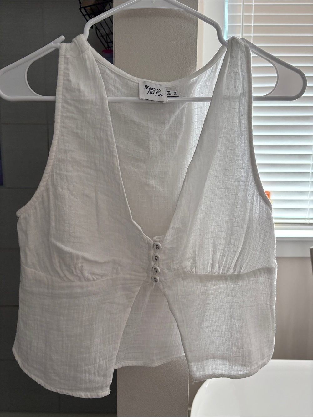 Princess Polly White V-Neck Button Crop Tank